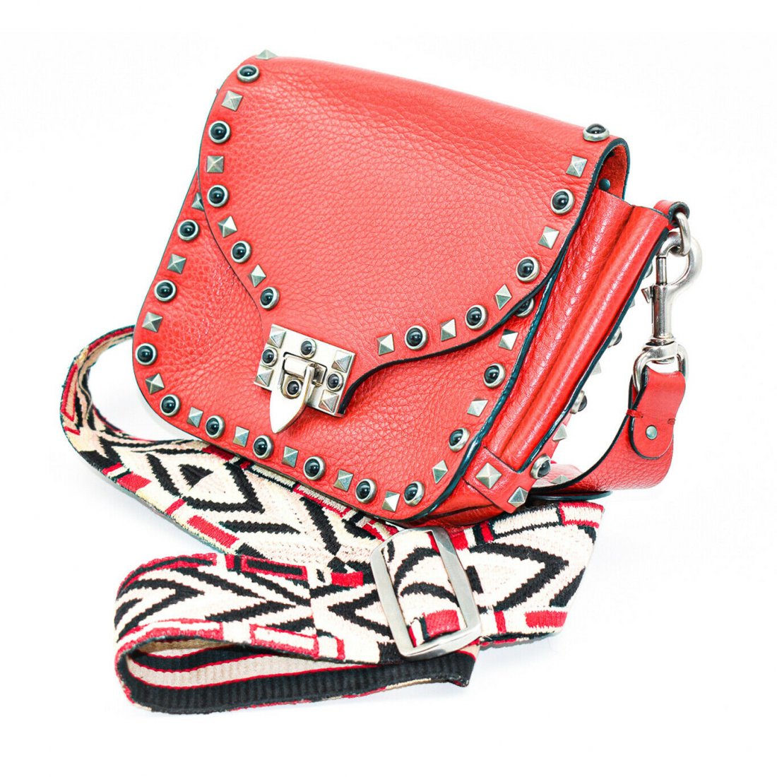 Valentino - Rockstud Red Leather Medium Crossbody Flap (1 of 4)