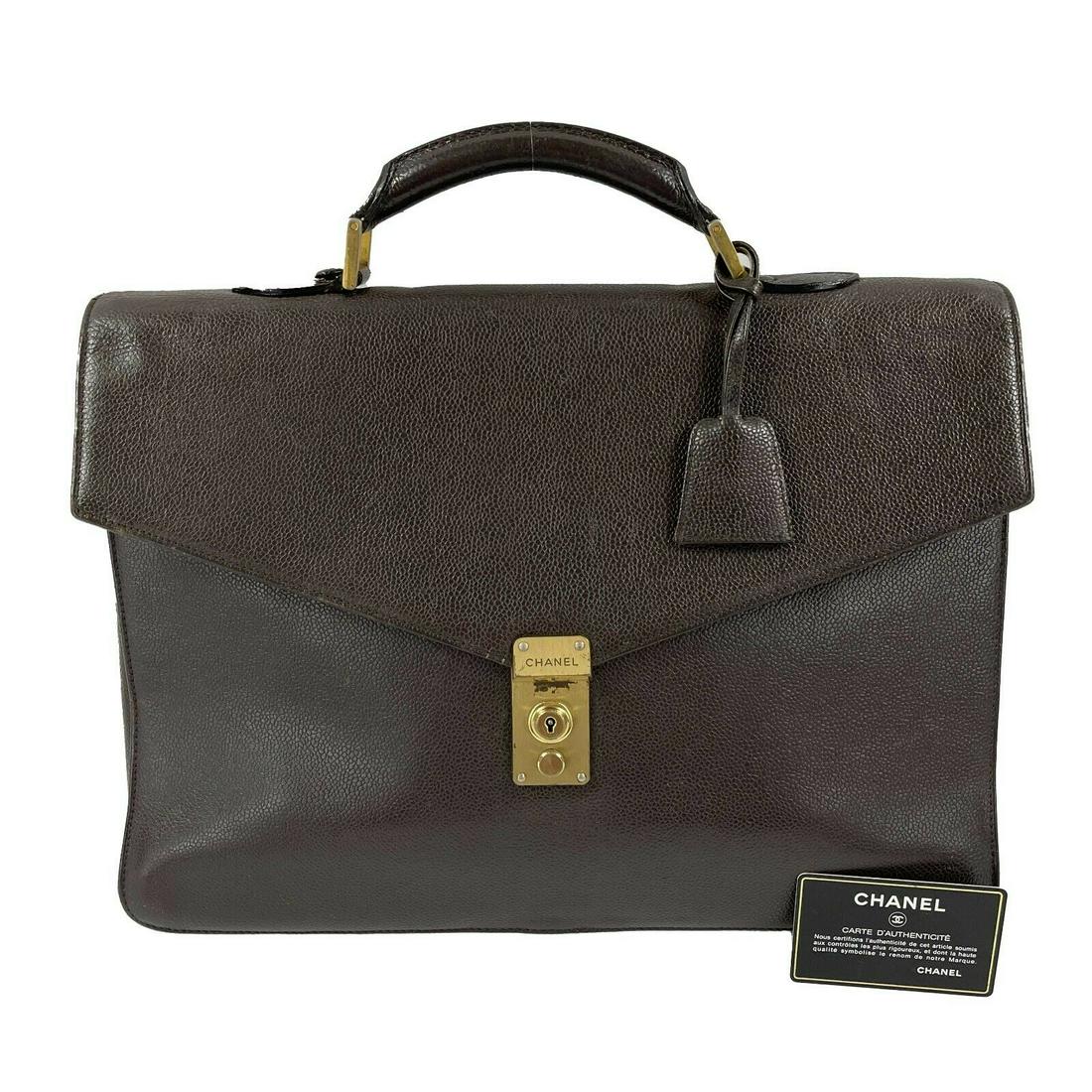 CHANEL - Vintage 1990's Brown / Gold Caviar Leather Briefcase 'Chanel' Clasp (1 of 10)
