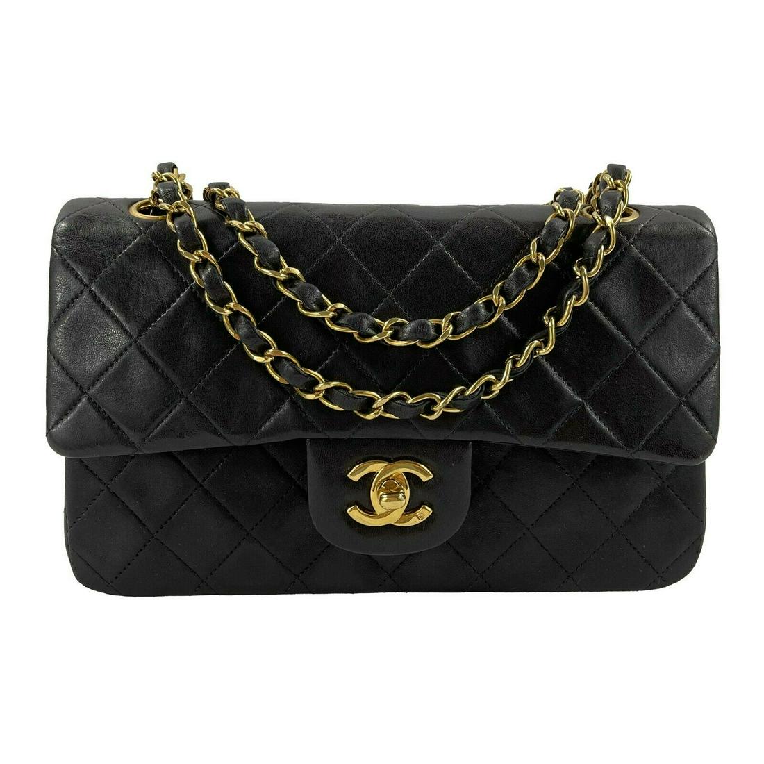 CHANEL - Small Double Flap Black Leather Classic Crossbody Shoulder Bag Gold CC (1 of 4)