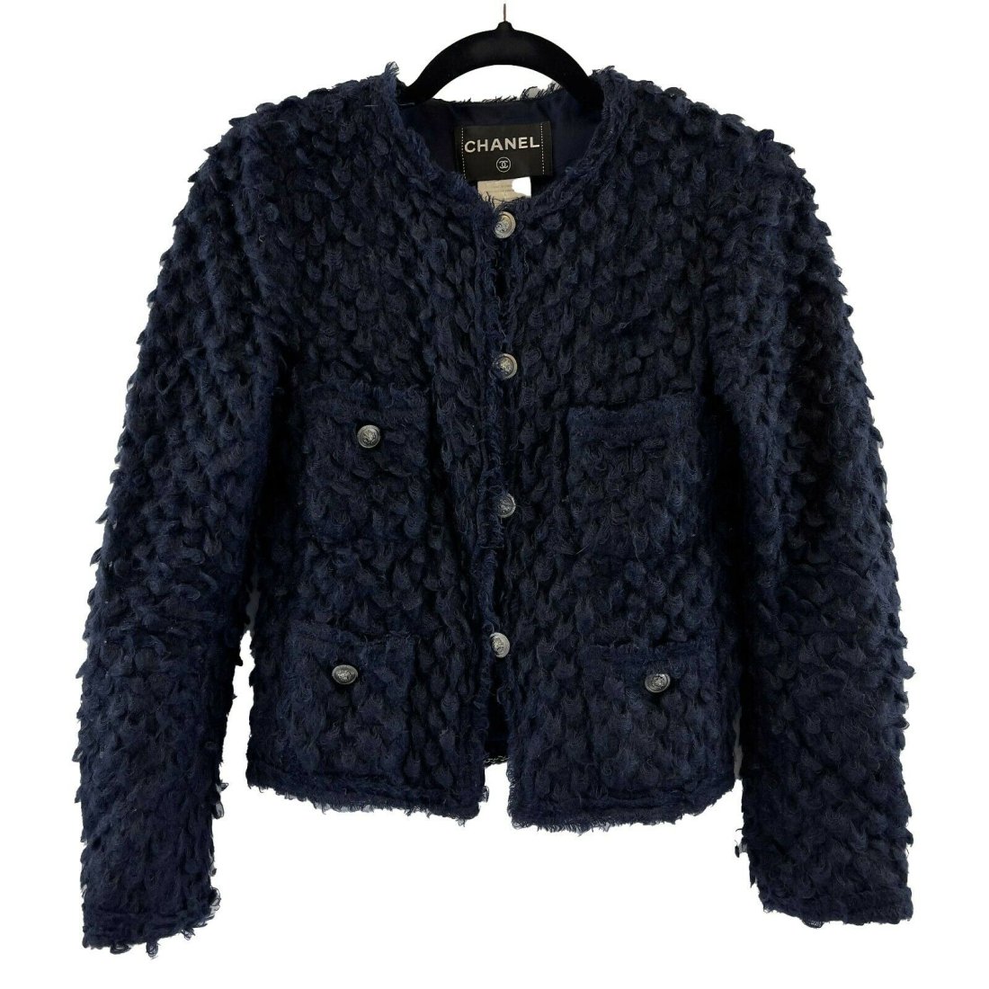 CHANEL- 08A Boucle Textured Mohair Jacket - Navy - 4 Pocket - FR 38 US 6 (1 of 9)