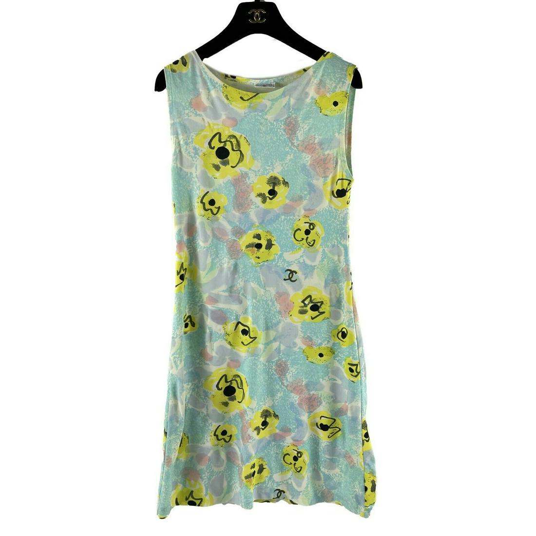 CHANEL - Vintage 1990's Graphic Camellia Print Mini Sleeveless Dress - OS (1 of 10)