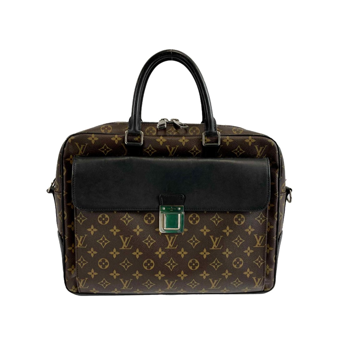 Louis Vuitton Briefcase Monogram Canvas Macassar Leather Laptop Bag Brown Black (1 of 10)