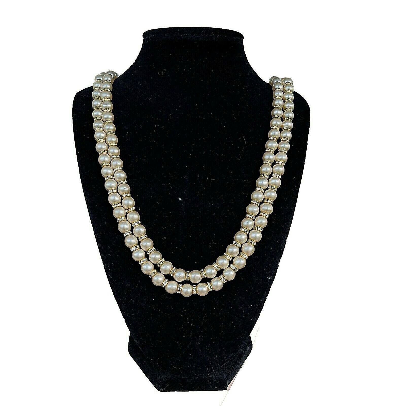 CHANEL - Pearl Rondelle Strass Double Layer Adjustable - Gold-Tone Necklace (1 of 9)