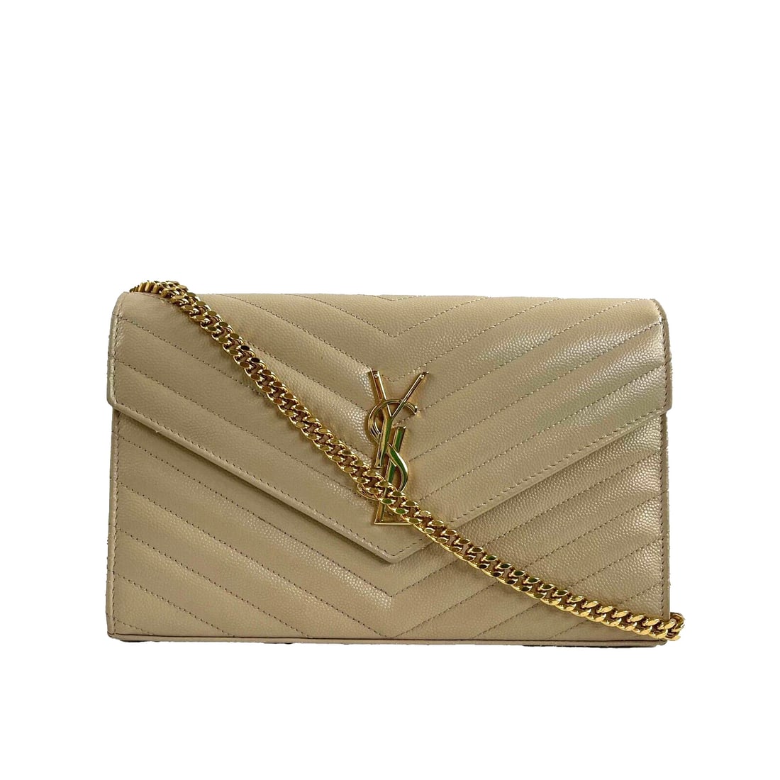 Saint Laurent - YSL Monogramme Grain de Poudre Wallet Chain / Beige Crossbody (1 of 10)