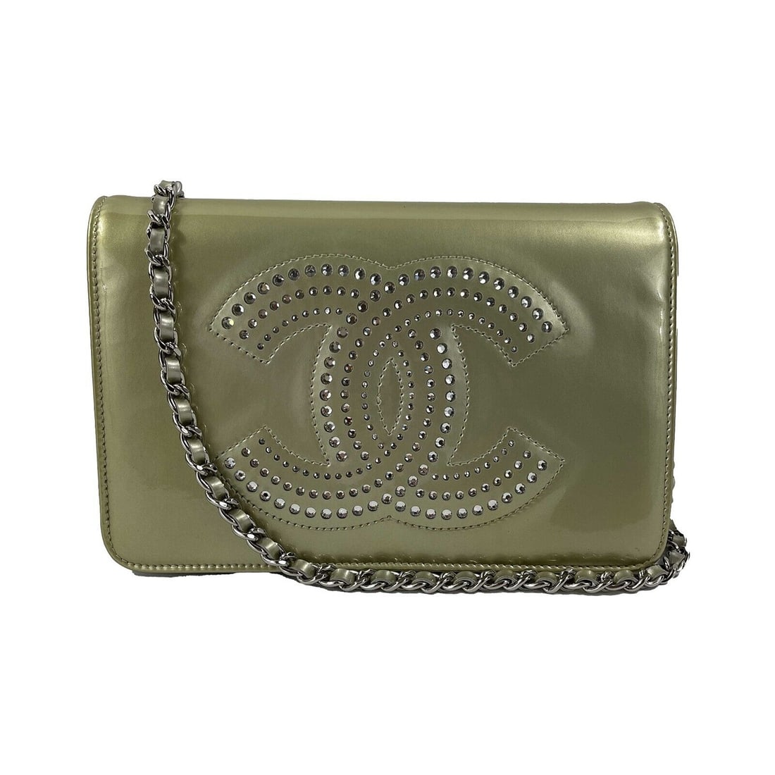 CHANEL - CC Strass Champagne Patent Leather - WOC Wallet on Chain Crossbody (1 of 9)