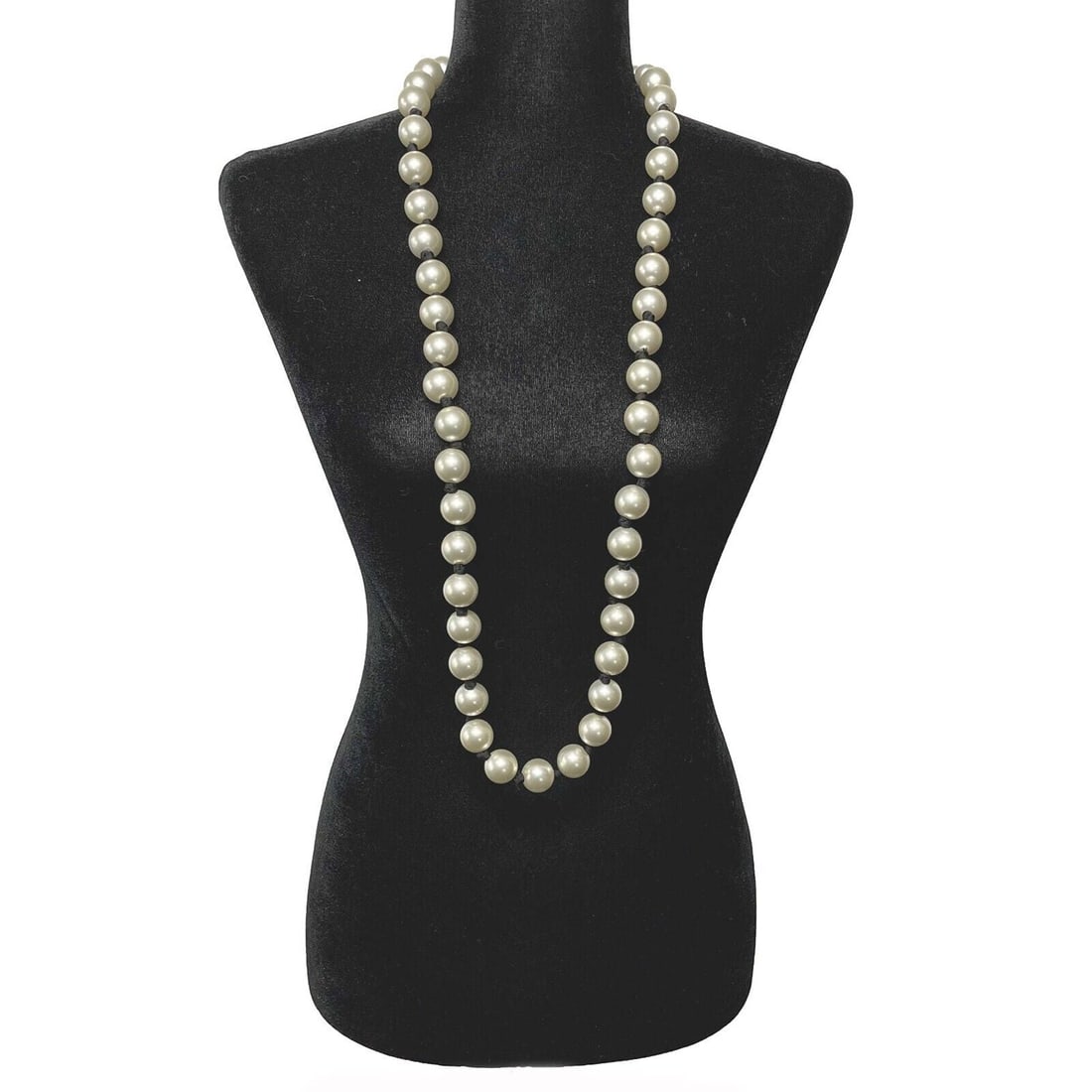 CHANEL - 2016 Jumbo Pearl CC Necklace - Long White / Black / Champaign Gold (1 of 9)