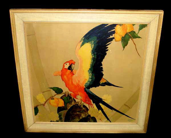 Signed Stark Davis Bird Print: A good Arts and Crafts Era Stark Davis Print. 24 x 30 approx.