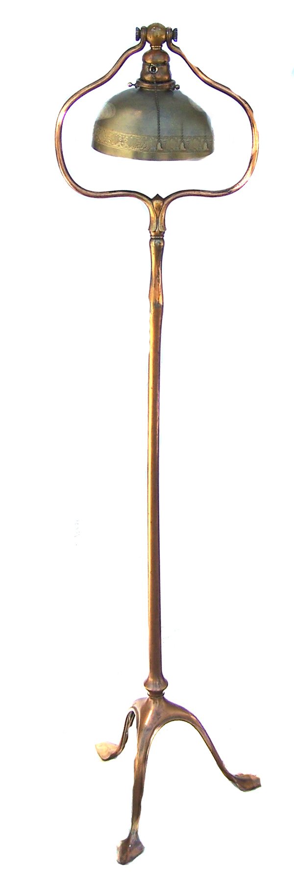Tiffany Studios Bronze Floor Lamp: A fine authentic Tiffany Studios floor lamp of the utmost quality. 4.5 ft. tall, signed bell shade, signed base upon the foot. *Provenance* Item matching this item sold at Craftsmen Auctions for $ 12,