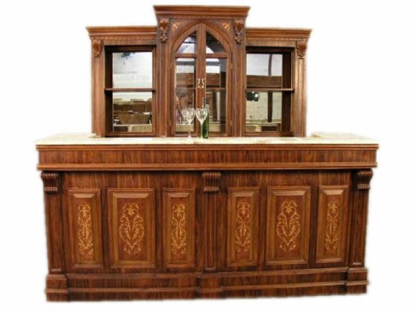 Inlaid Sheraton Style LARGE Back Bar and Bar