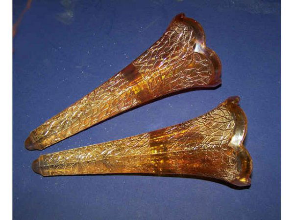 3 Carnival Glass Car Epergnes: A lot of 3 car epergnes, one not shown, all in good condition.