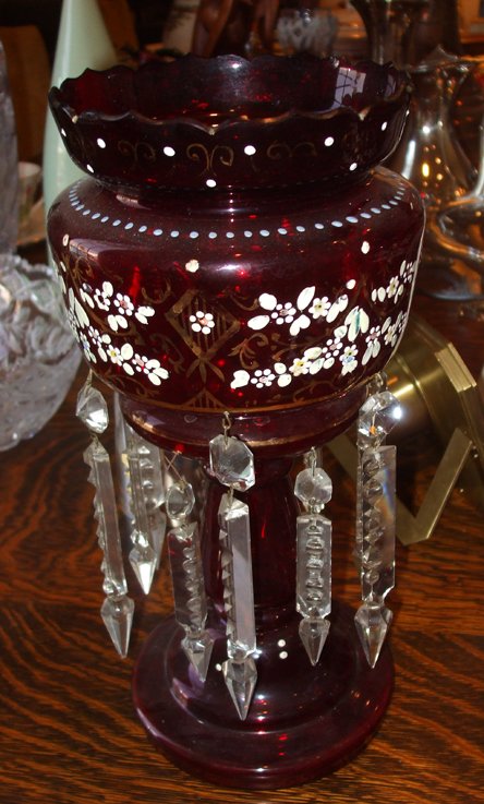 Pr. Victorian Ruby Red Lusters with Prisms - 2
