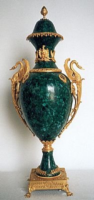Fine Figural Swan Malachite & Bronze Urn