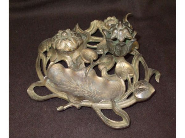 French Art Nouveau Brass Inkwell
