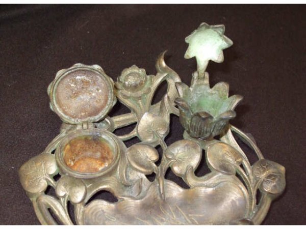 French Art Nouveau Brass Inkwell - 3