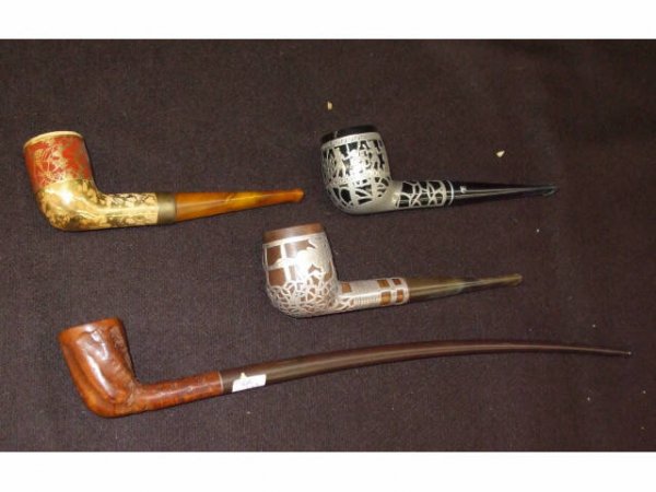 Lot of 4 Vintage Pipes Sterling Overlay