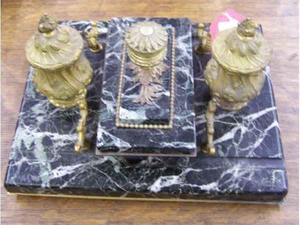 Fine French Brass & Marble Ink Well