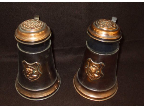 Pair of Copper Knight Head Beer Tankards