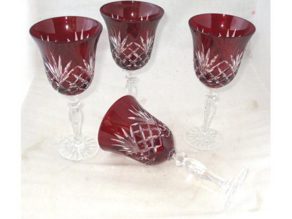 4 Ruby to Clear Bohemian Glass Clarets