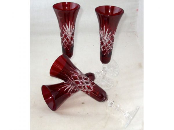 4 Ruby to Clear Champagne Glasses