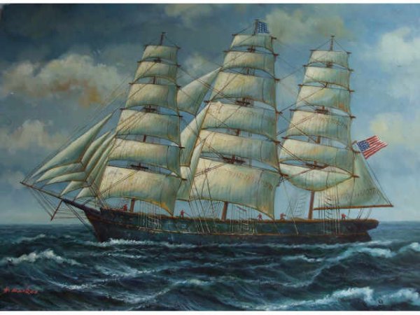 Signed Parker Oil Painting of Clipper Ship