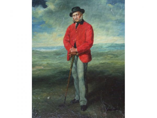 Mounted Oil on Canvas of Golfer