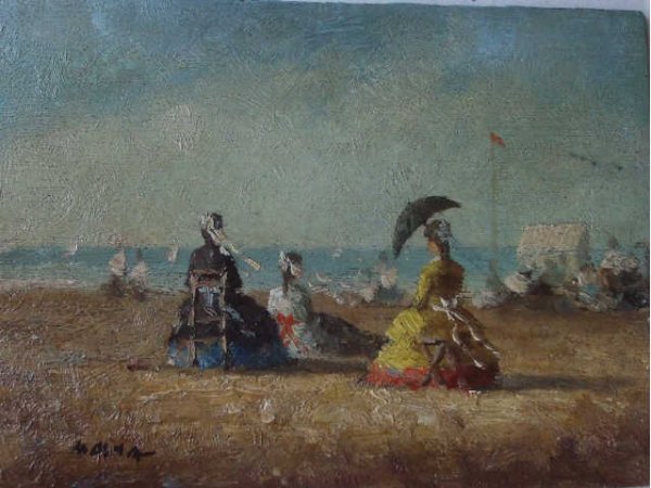 Fine Oil Painting of Victorian Beach Scene