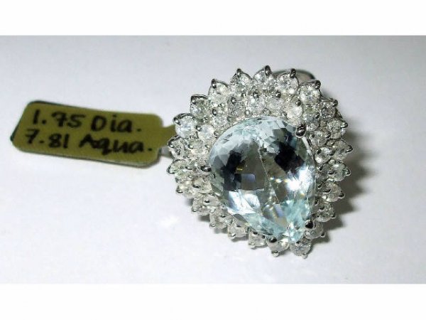 FIne 7.81 ct. Aqua Marine Ring w/ Diamonds