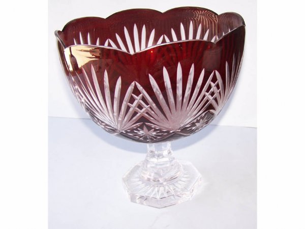 Large Red Cut to Clear Compote