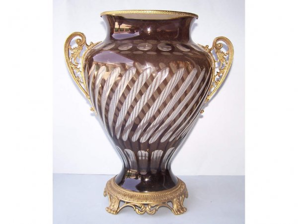 Bronze and Amber Cut to Clear Urn