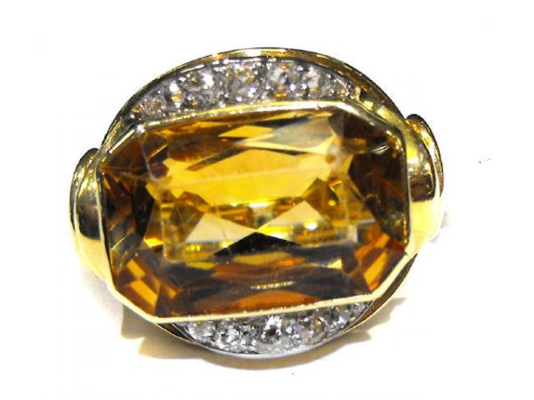 Vintage Citrine & Diamond Ring 18k YG