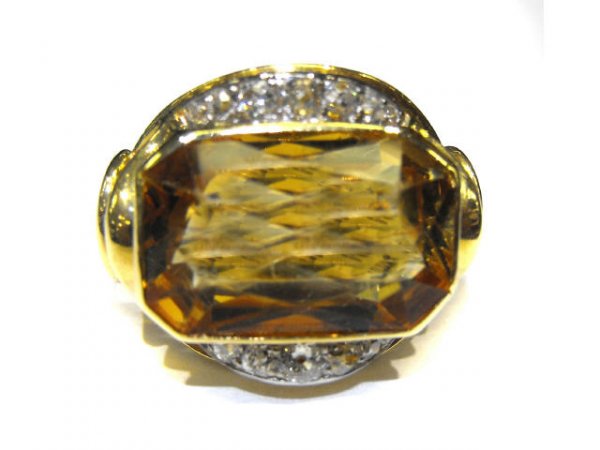Vintage Citrine & Diamond Ring 18k YG - 2
