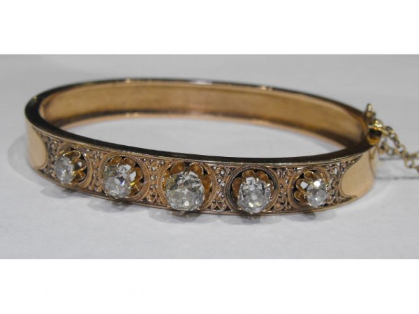 Stunning Antique 15k Rose Gold Diamond Bracelet