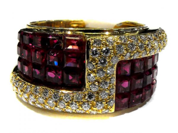 18k YG Ring set w/ 3.60 ct. Rubies & 1 ct. Dias.