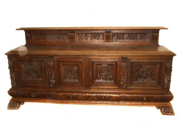 Large Gothic Revival Hevy Carved Buffet