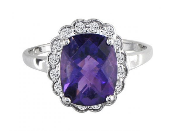 14k White Gold Amethyst and 1/5ct TDW Diamond Rin
