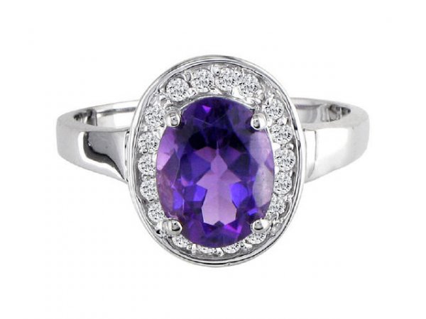 14k White Gold Amethyst and 1/6ct TDW Diamond Rin