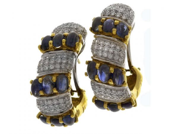 18k Gold 3ct TDW Diamond Sapphire Earrings