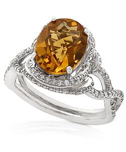 14k White Gold 2/5ct TDW Diamond Citrine Ring