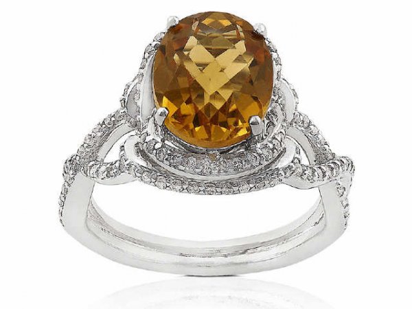 14k White Gold 2/5ct TDW Diamond Citrine Ring - 2