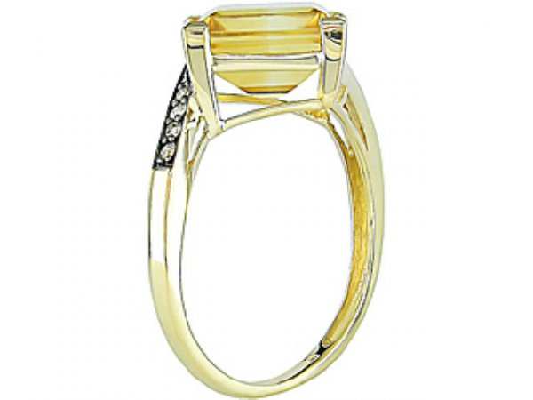 14k Gold 1/10ct TDW Diamond Square Citrine Ring