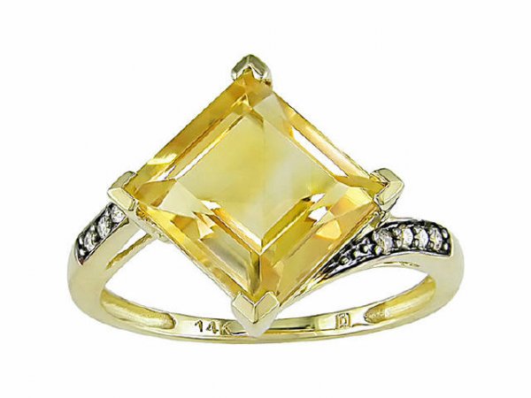 14k Gold 1/10ct TDW Diamond Square Citrine Ring - 2