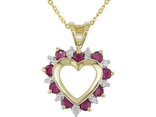 14k Diamond and Ruby Heart Pendant