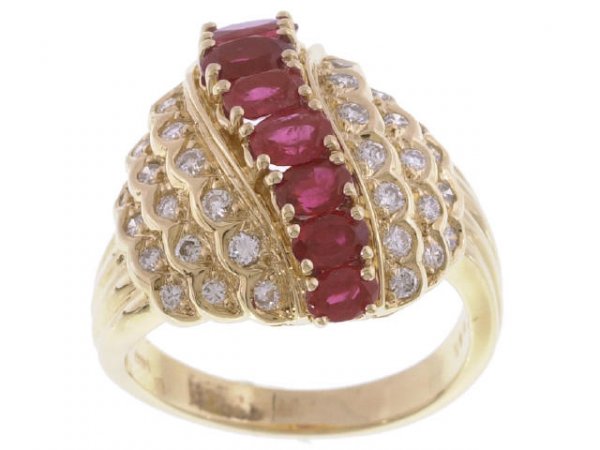 14k Yellow Gold Ruby and Diamond Cluster Ring