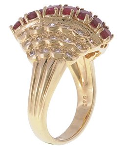 14k Yellow Gold Ruby and Diamond Cluster Ring - 2