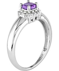 14k White Gold Diamond Amethyst Ring