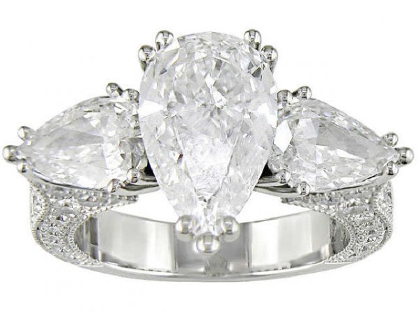 Platinum Pear Shaped 4 4/5ct TDW Diamond Ring - 2