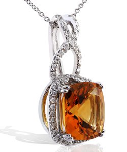 18k White Gold Citrine Diamond Necklace (HI,VS-SI
