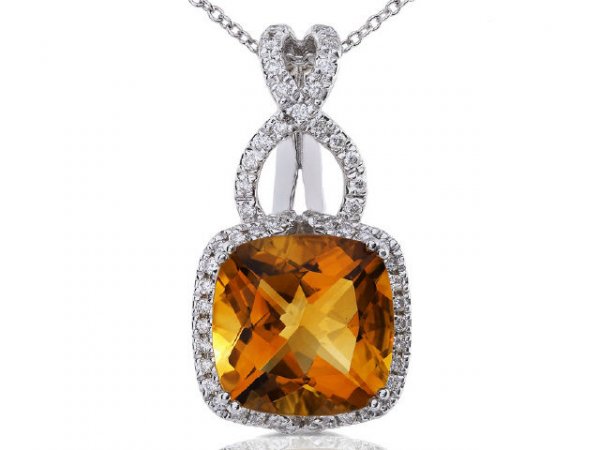 18k White Gold Citrine Diamond Necklace (HI,VS-SI - 2