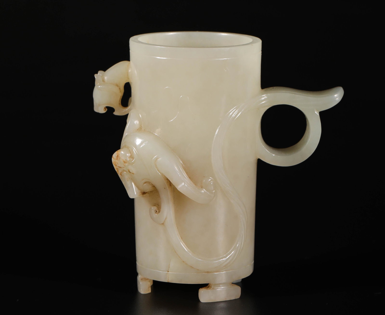 Hetian jade noble wine cup from Han 漢代: Hetian jade noble wine cup from Han 漢代和田玉爵杯 H9.6cm W9.6cm weight204g