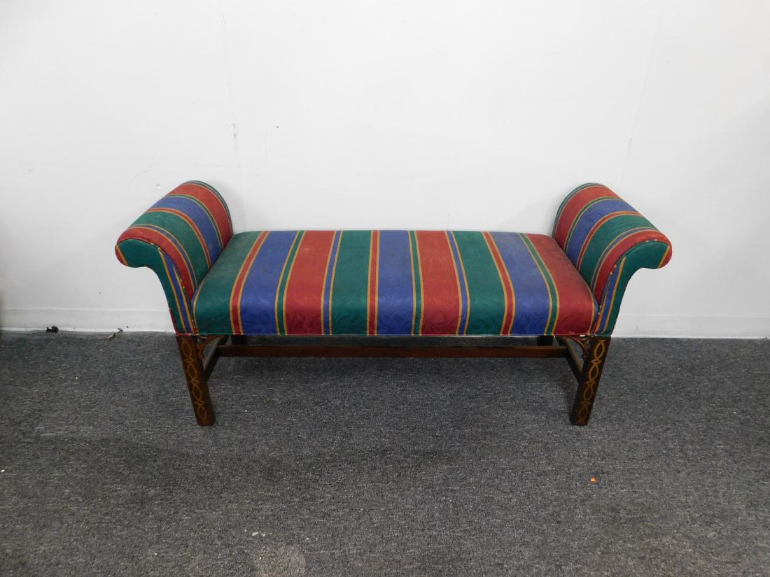 Striped Rolled Arm Chippendale Bench (1 of 2)